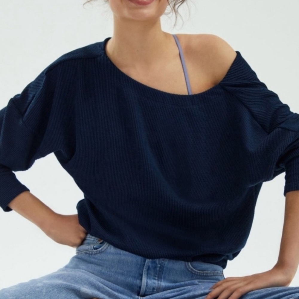 Anthropologie Maeve Kasi Ribbed Pullover Navy Blue Size Xs